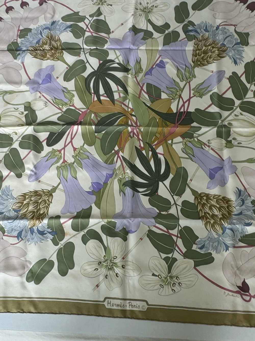 HERMES 100% Silk Scarf Carre 90 Flora Graeca Botanical Floral Elegant France